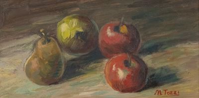 Frutta sul tavolo, olio su cartone riportato su tavola (1919)