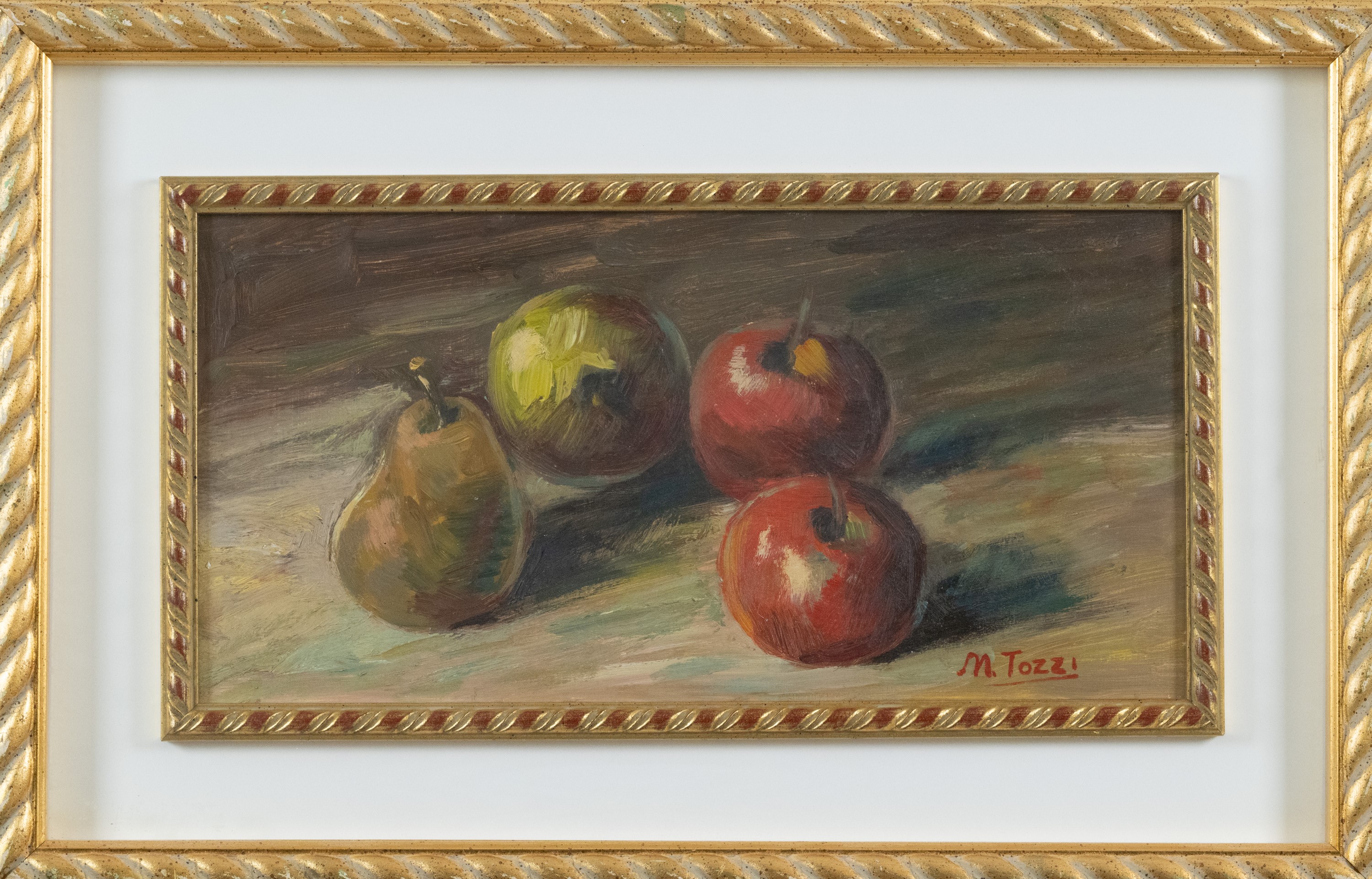 Mario Tozzi - Frutta sul tavolo, olio su cartone riportato su tavola (1919)