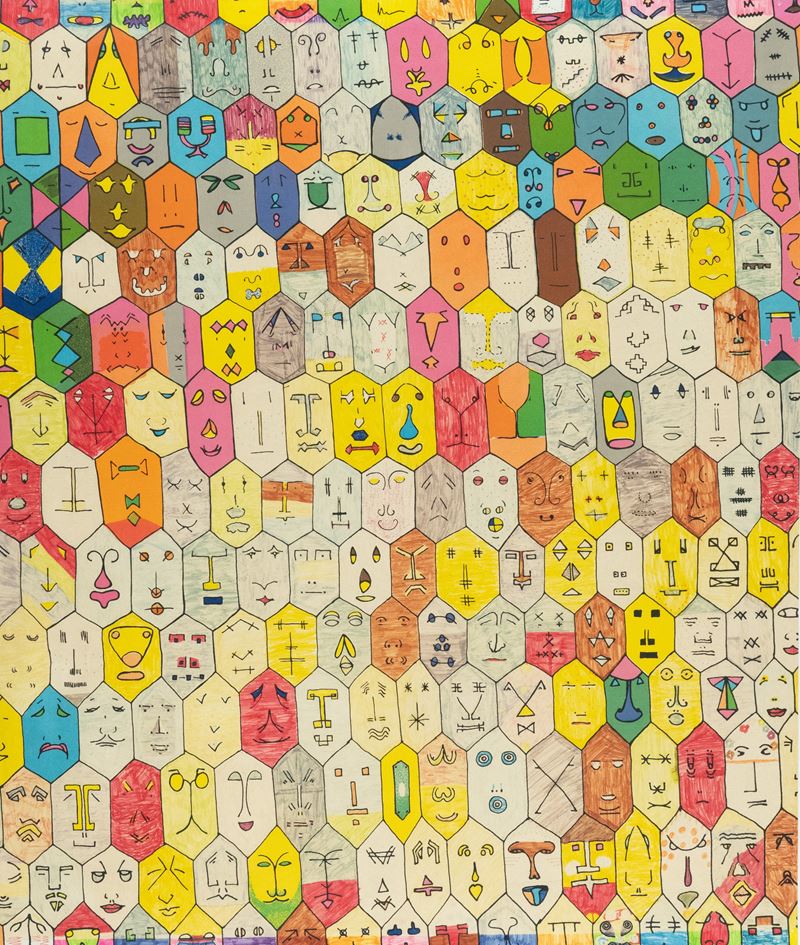 Alighiero Boetti - Faccine colorate, tecnica mista su manifesto