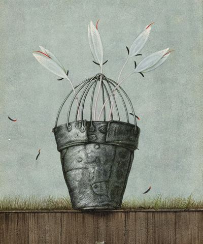 Fiori in gabbia, tempera su tavola (1999)
