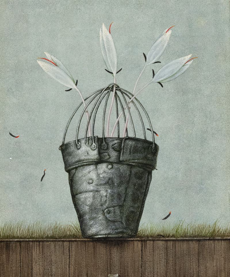 Armodio - Fiori in gabbia, tempera su tavola (1999)