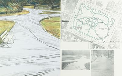 Wrapped Walk Ways, Project for St. Stephen's Green Park, Dublin, litografia con collage di stoffa...