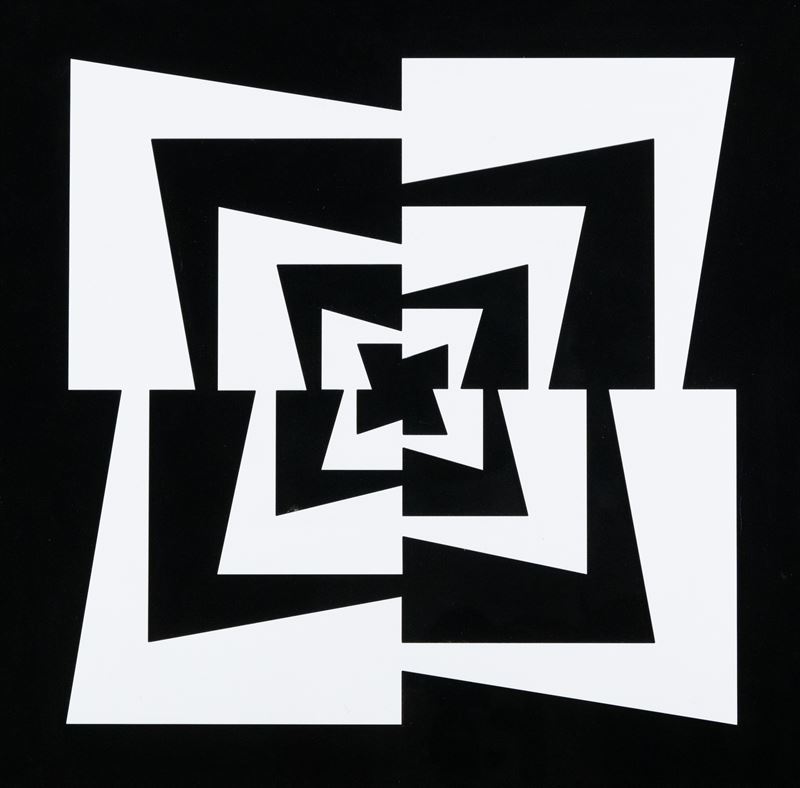 Marcello Morandini - Composizione 648B, rilievo in acrilico bianco e nero su vetro