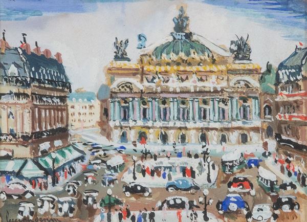 Lucien Genin : Place de l'Operà  - Acquerello su carta, - Asta Asta di Arte Moderna e Contemporanea '800 e '900 - Fabiani Arte